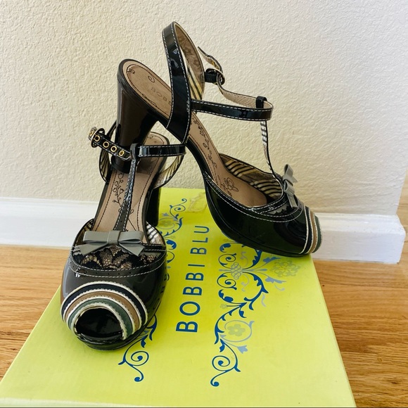Bobbi Blu Madison black patent leather lace heels 50s 60s pinup Mary jane 8.5 - Picture 8 of 16